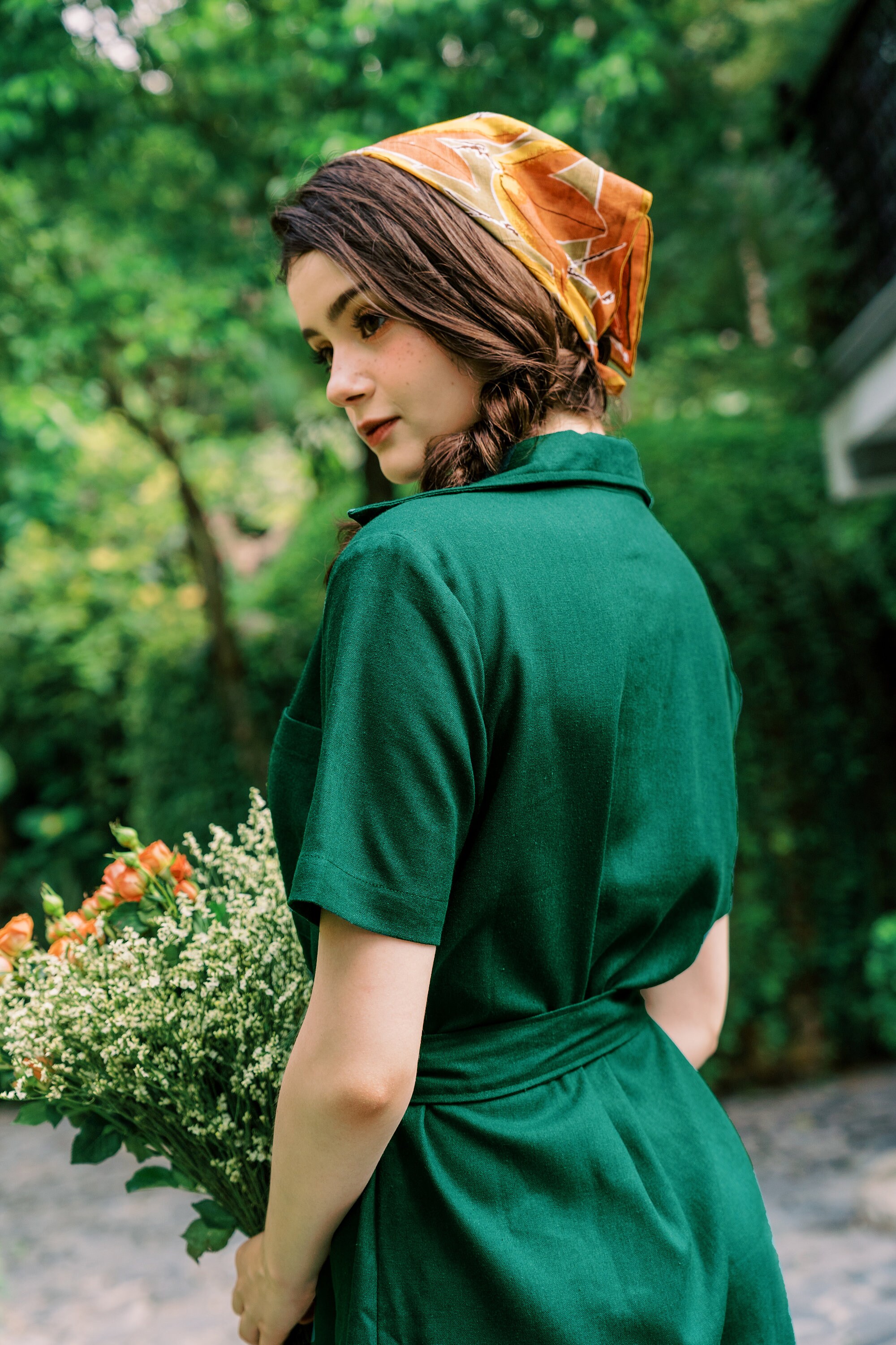 ★関税送料無料 Belted Linen A-Line Shirtdress Belted Linen Shirtdress