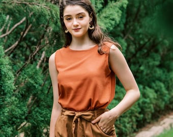 Linen Tank Top Sleeveless In Round Neck - Premium Linen Clothing for Women