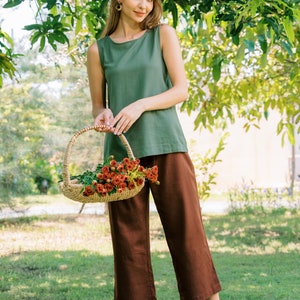 Linen Long Pants Wide Leg Pants Linen Clothing for Women Choco