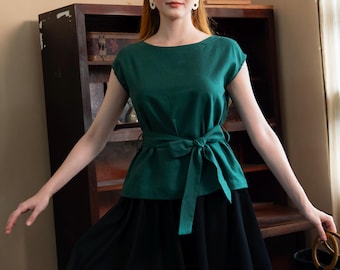 Linen Tie Waist Top - Handmade Linen Clothing for Women