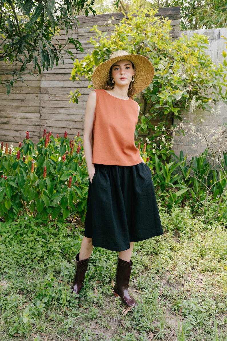 Linen Skirt, Midi Linen Skirt, High Waist Skirt, Premium Linen Clothing for Women Black