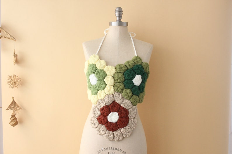 70s Knit Halter Top OOAK Sales for sale Sale Flower A Square Crochet Garden Granny