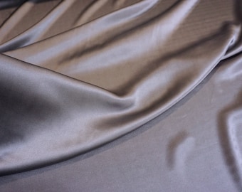 Deep Taupe Mulberry Silk Satin Fabric, Italian Ex-Designer Stock