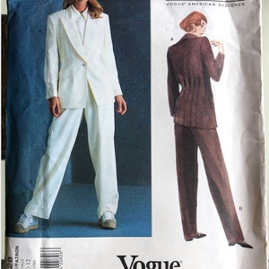 Wzór do szycia Vogue z lat 90. nr 1528 autorstwa Anne Klein Rozmiary 8-12 Dopasowana kurtka i spodnie UNCUT Fabrycznie złożone