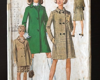 60s Vintage Simplicity Coat Sewing Pattern 7307, Bust 32"