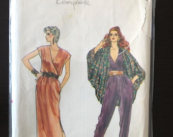 RARE 80&#39;s Vintage Vogue 8458, Dress, loose fitting Cocoon Jacket & Jumpsuit Sewing Pattern Uncut, Factory Folded