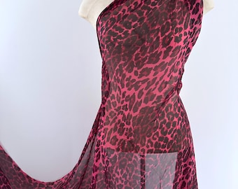 100% Pure Silk Chiffon, Raspberry Red Leopard Animal Print Sheer Mulberry Silk