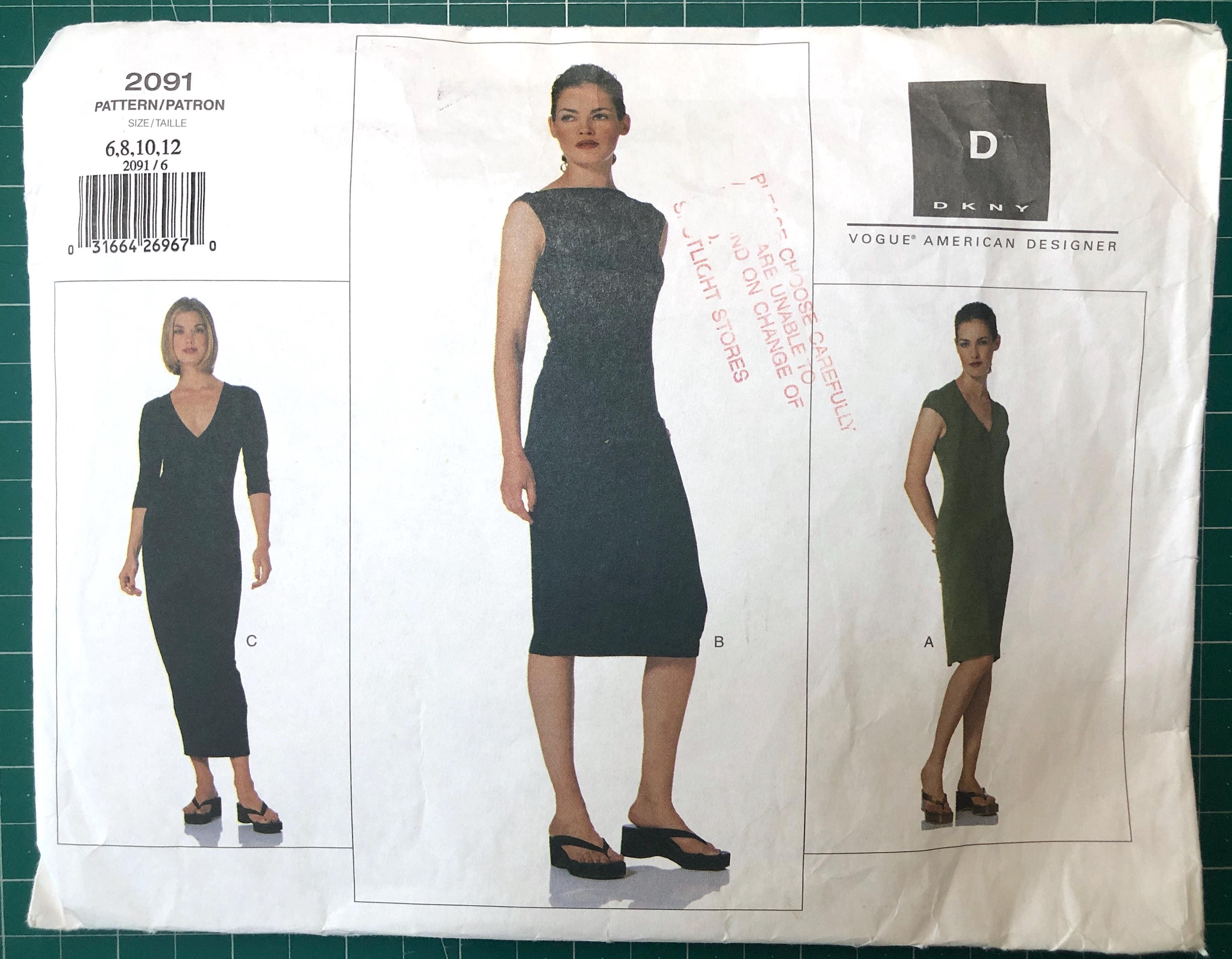 90's Vogue 2091 by DKNY Donna Karen 3x Bodycon Dress Variations Sewing Pattern Cut Complete