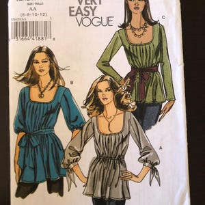 Vogue Sewing Pattern 8420 Loose Fitting Tunic Dress Top Blouse, Sleeve Variations Uncut Factory Folded, Sizes 6-12