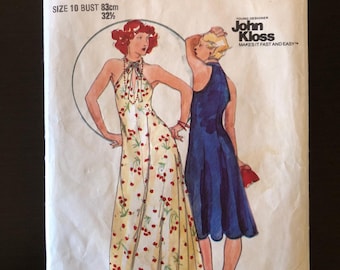 VINTAGE BUTTERICK 4249 Vintage 70&#39;s Sewing Pattern, by John Kloss Halterneck dress CUT Size 12, Bust 32.5&quot;