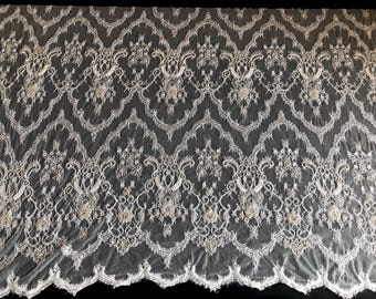 Hand Beaded Chantilly Lace Panel – Ivory Bridal Couture Fabric