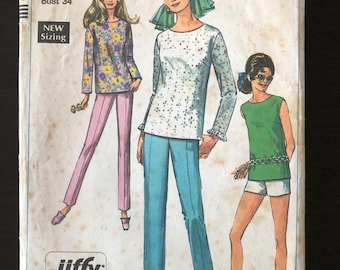 60s Vintage Simplicity Sewing Pattern 7690, Top Vest Pants Shorts, Size 12