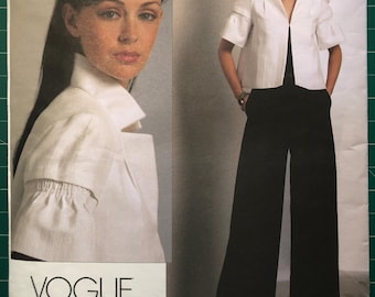 Vogue Badgley Mischka Sewing Pattern 1099, crop sleeve jacket & flared wide-leg pants- Uncut (Sizes 8-14)