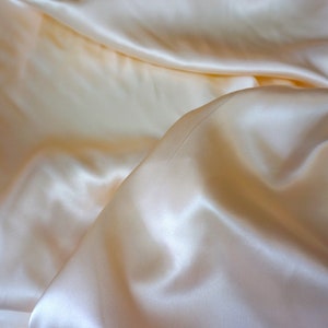 Pale Apricot Silk Satin 100% Natural Mulberry Silk, Italian Ex-Designer Stock Fabric For Fashion Garments & Lingerie Pastel Orange