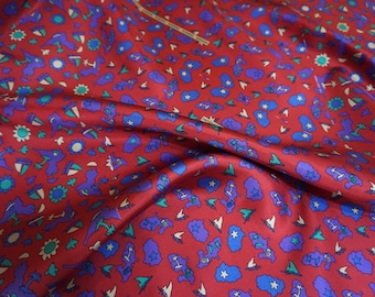 Vintage Missoni Silk Twill Fabric, Burgundy Island Print, Italian Designer