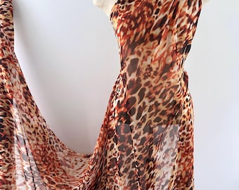 100% Pure Silk, Crinkle Georgette Leopard Animal Print, Semi-Sheer Mulberry Silk