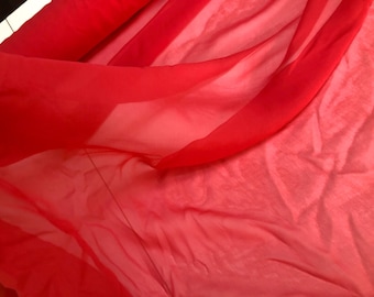 100% Silk Georgette, Watermelon Red Mulberry Silk, Natural Transparent Fashion Crepe Chiffon Fabric