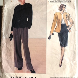 Wzór do szycia Vogue z lat 80. nr 2355 autorstwa Anne Klein Rozmiary: 6-10 Kurtka, spódnica i spodnie, nierozcięte, złożone fabrycznie
