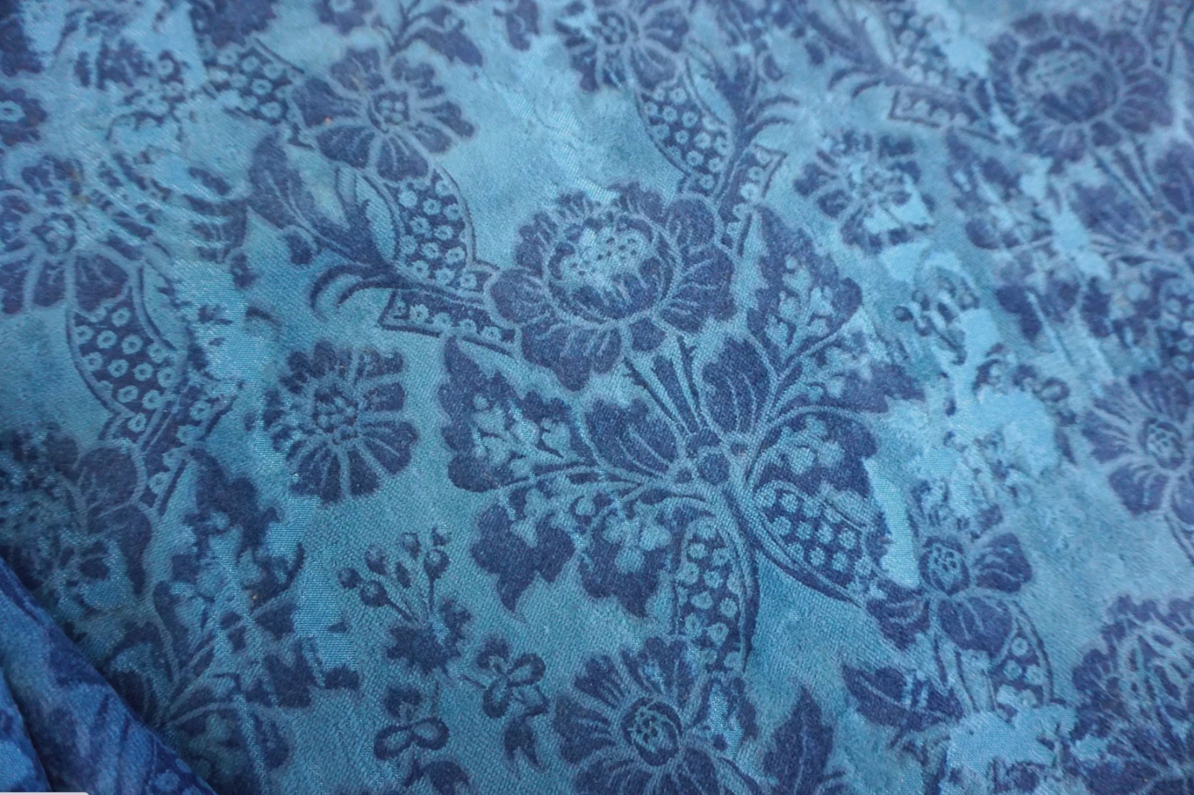 Reberto Cavalli Bright Blue Damask Print Burnout Velvet | Etsy