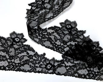 Vintage Black Corded Lace Trim, 1940s French Nylon, By The Meter