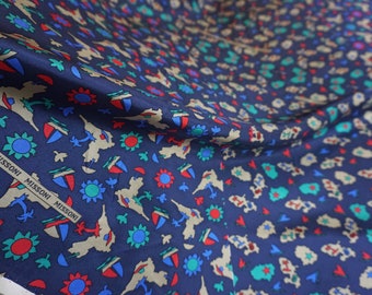 Vintage Missoni Silk Twill Fabric, Navy Island Print, Italian Designer