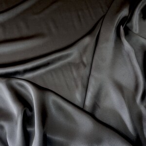 Black Silk Satin, 100% Natural Mulberry Silk, Italian Ex-Designer Stock, Highest Quality Pure Silk Fabric For Fashion Garments & Lingerie