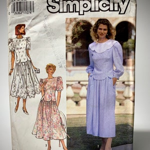 Simplicity Pattern 7163 1991 vintage sewing pattern  Two piece dress top & skirt  Sizes 10-18 Pattern Uncut