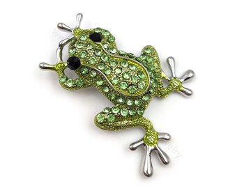Brooch frog rhodium crystals delicapassion