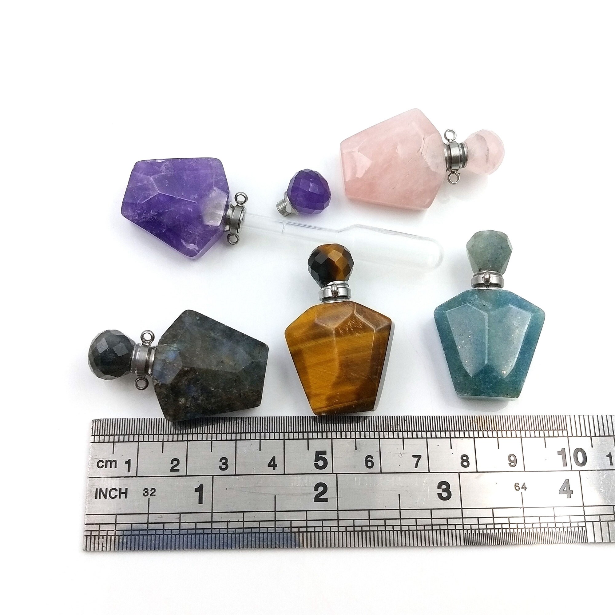 Natural Crystal Stone Perfume Bottle Pendant Healing Gemstone Etsy