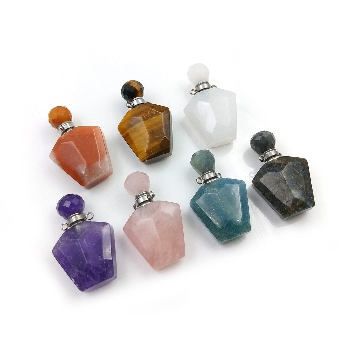 Natural Crystal Stone Perfume Bottle Pendant Healing Gemstone Etsy