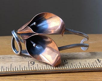 Vintage Copper /& Silver Blooming Blossoms Calla Lily Cuff Bracelet