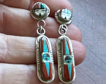 Sterling Silver & Multi-Stone Zuni Sunface Stud Earrings