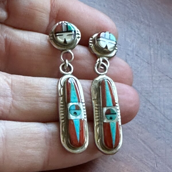 Sterling Silver & Multi-Stone Zuni Sunface Stud Earrings