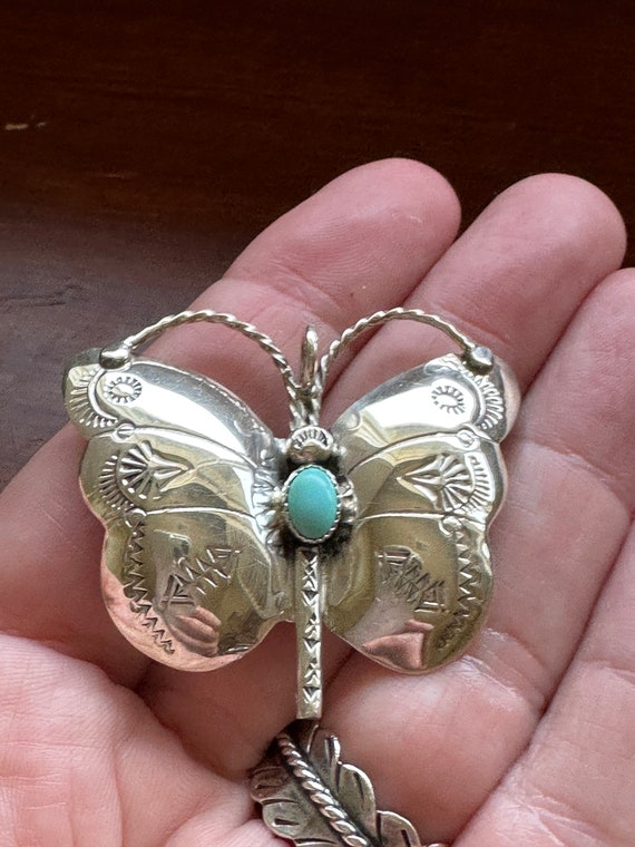 Vintage Navajo Silver and Turquoise Butterfly Pin