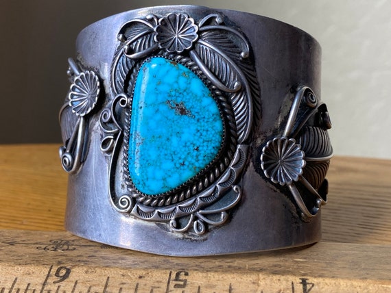 Beyond Intricate Vintage Native American Navajo Spiderweb Turquoise Sterling Silver Bracelet Beyond Intricate Vintage Native American Navajo Spiderweb Turquoise Sterling Silver Bracelet
