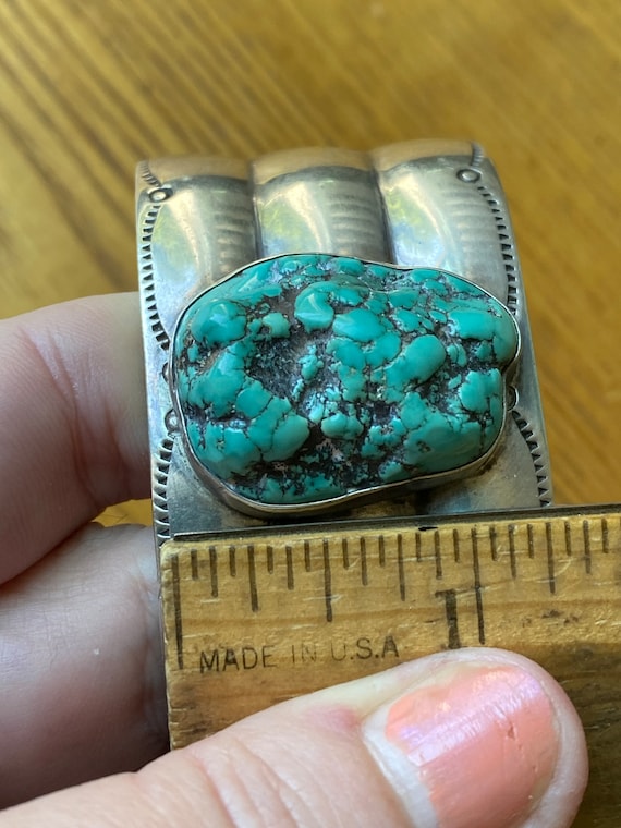 Vintage Turquoise & sterling silver cuff, Navajo … - image 5