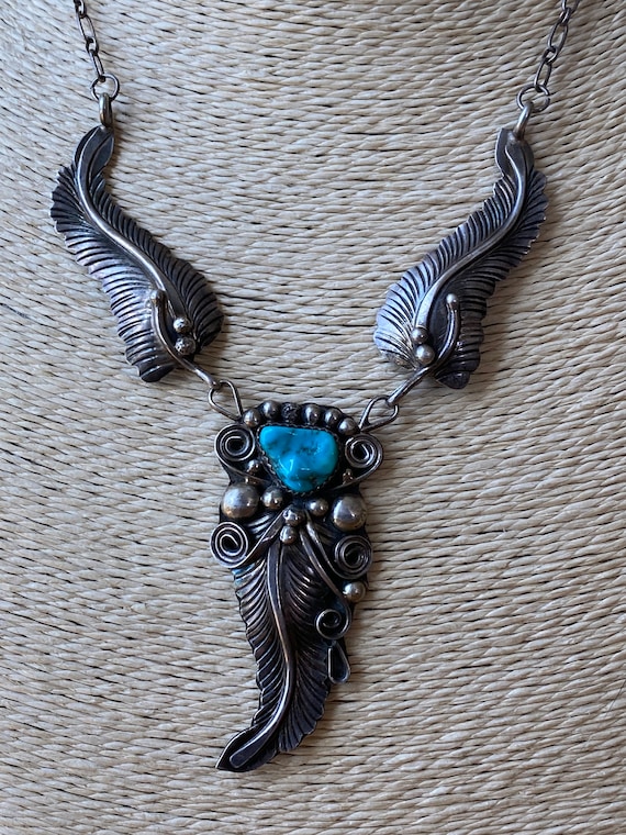 Vintage Navajo Sterling Silver and Turquoise Foli… - image 2