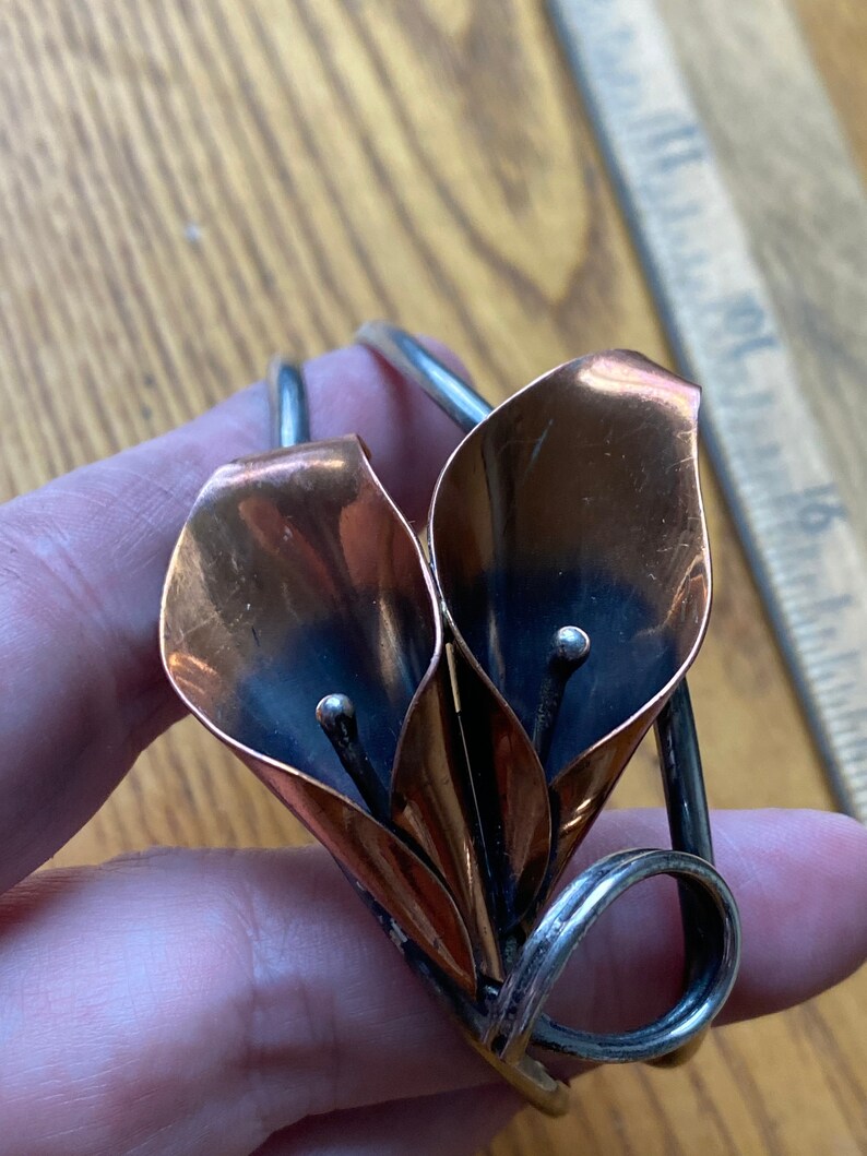 Vintage Copper /& Silver Blooming Blossoms Calla Lily Cuff Bracelet