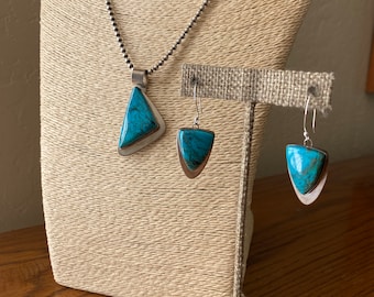 Vivid Blue Morenci Mine turquoise & sterling silver Navajo Necklace and Earrings