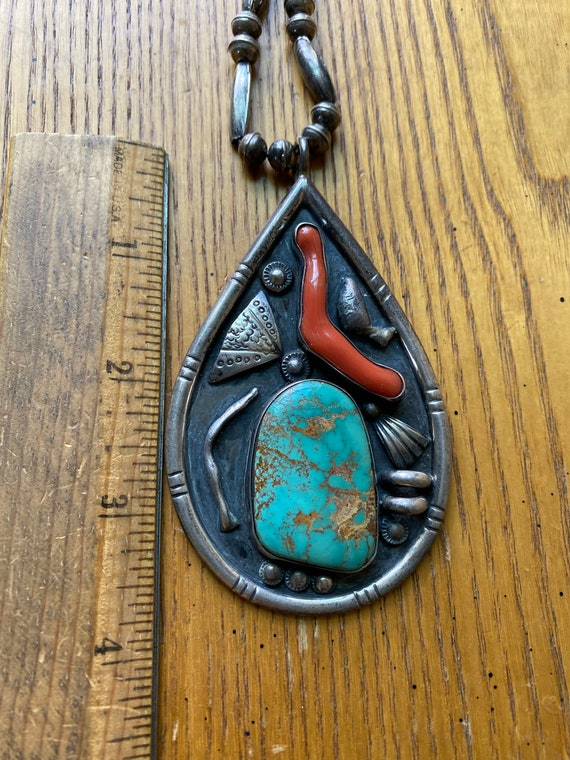 Marvelous Vintage Native American Navajo Turquoise Teardrop Sterling Silver Necklace Old Marvelous Vintage Native American Navajo Turquoise Teardrop Sterling Silver Necklace Old