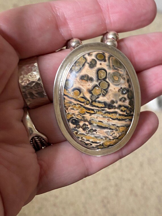 Sterling Silver Leopard Jasper inlay Bangle bracelet.