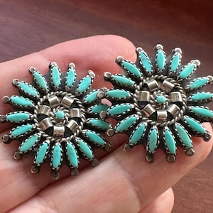 Vintage Zuni Multi-stone Turquoise petit point stud earrings, sterling silver, by Nez