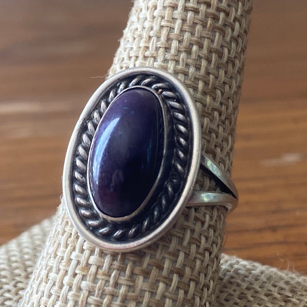 Vintage Sterling Zilver en Natuurlijke Amethist Ring, Maat 9