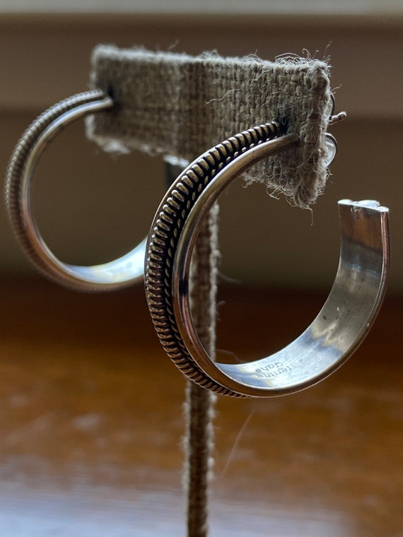 Vintage Navajo sterling silver coil detail hoop e… - image 3
