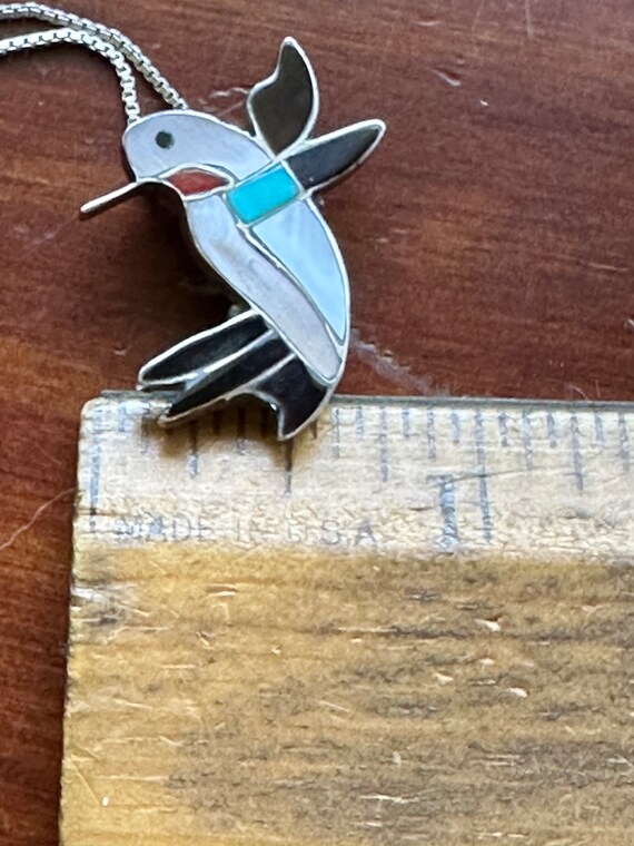 Vintage Zuni Hummingbird Pin/Pendant with Turquoi… - image 7