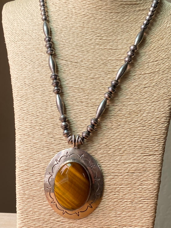 Massive Old Pawn Navajo Tiger Eye Pendant on Old P