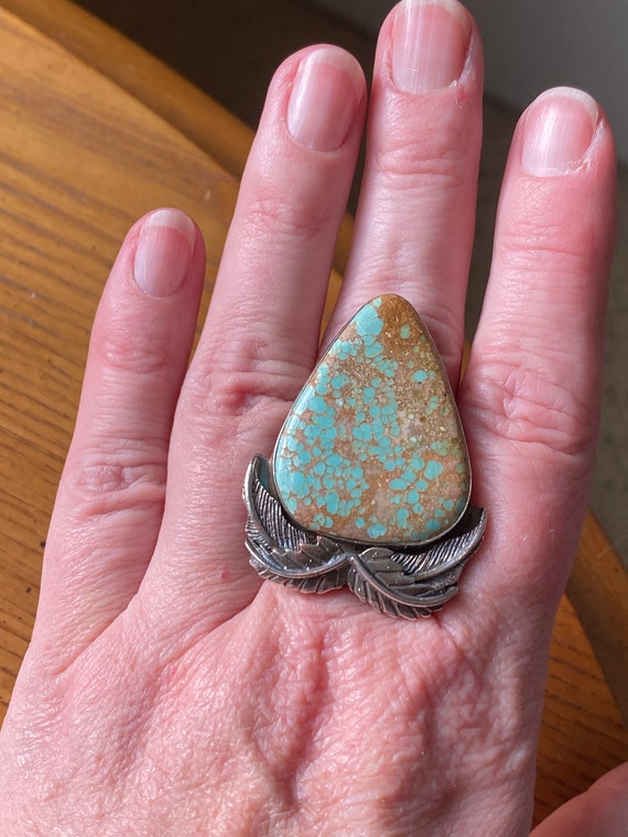 Massive silver ring 925 cabochon turquoise turquoise green T 54 jewel