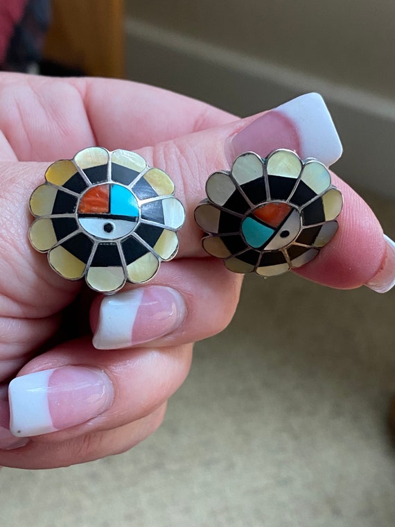 Vintage Zuni sterling silver & multi-stone inlay S