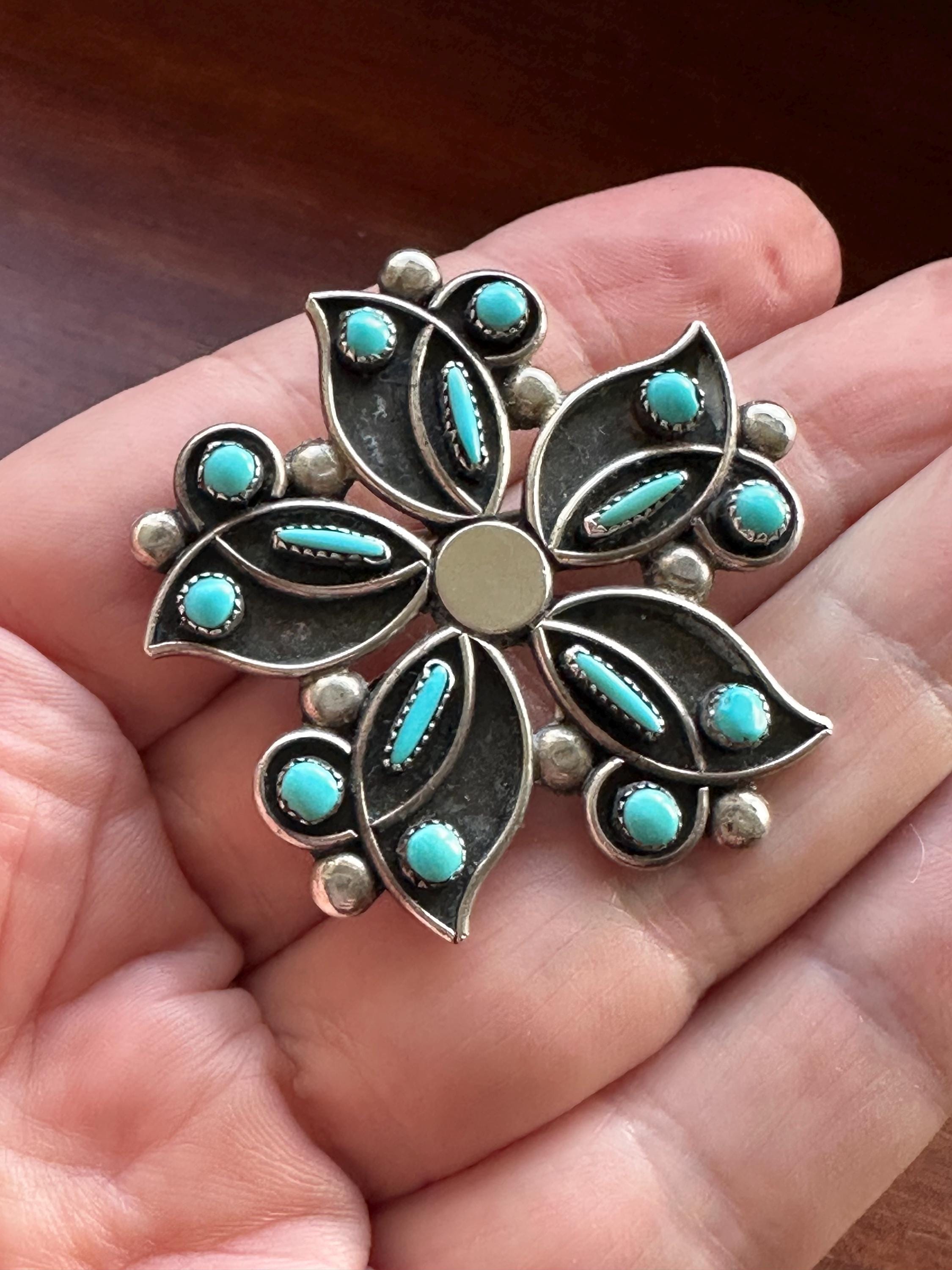 Vintage Zuni Sterling Silver & Turquoise Pin/pendant - Etsy