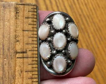 Vintage Navajo Multi-stone Ring with Mother of Pearl, Size 8.75